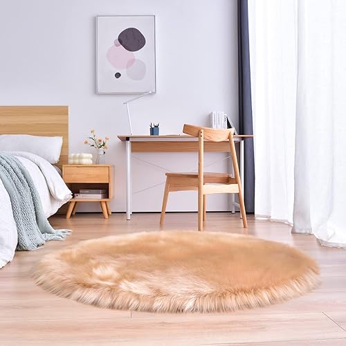 Vista 209 de duduta Tapete redondo de piel de oveja sintética color púrpura de 4 x 4 pies, peludo y mullido, lavable a máquina