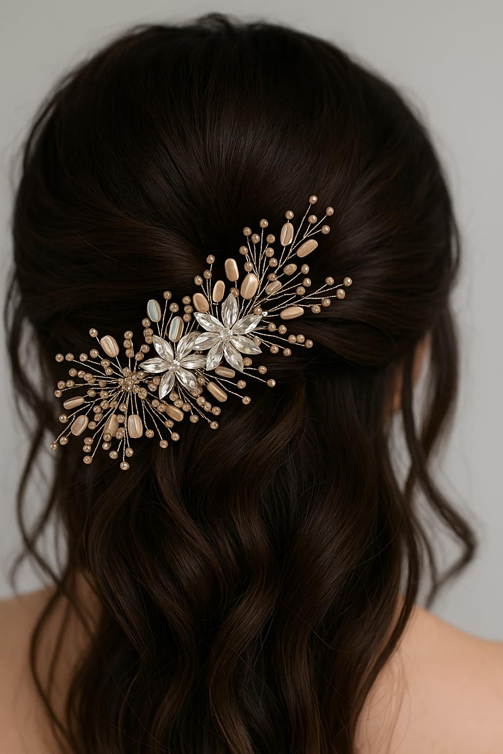 Samyak Wedding Hair Pins Handmade Pearl & Crystal Bridal Tiara Bridesmaid Hair Decoration Accessories (gold) - Image 3 thumbnail