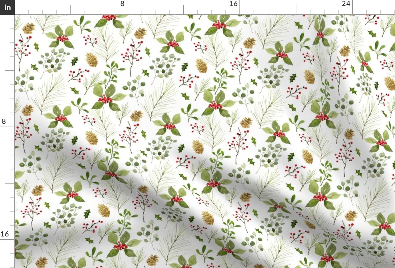 Spoonflower Fabric - Christmas Holiday Berries Sprigs Holly Eucalyptus Printed on Upholstery Velvet Fabric Fat Quarter - Upholstery Home Decor Bottomweight Apparel