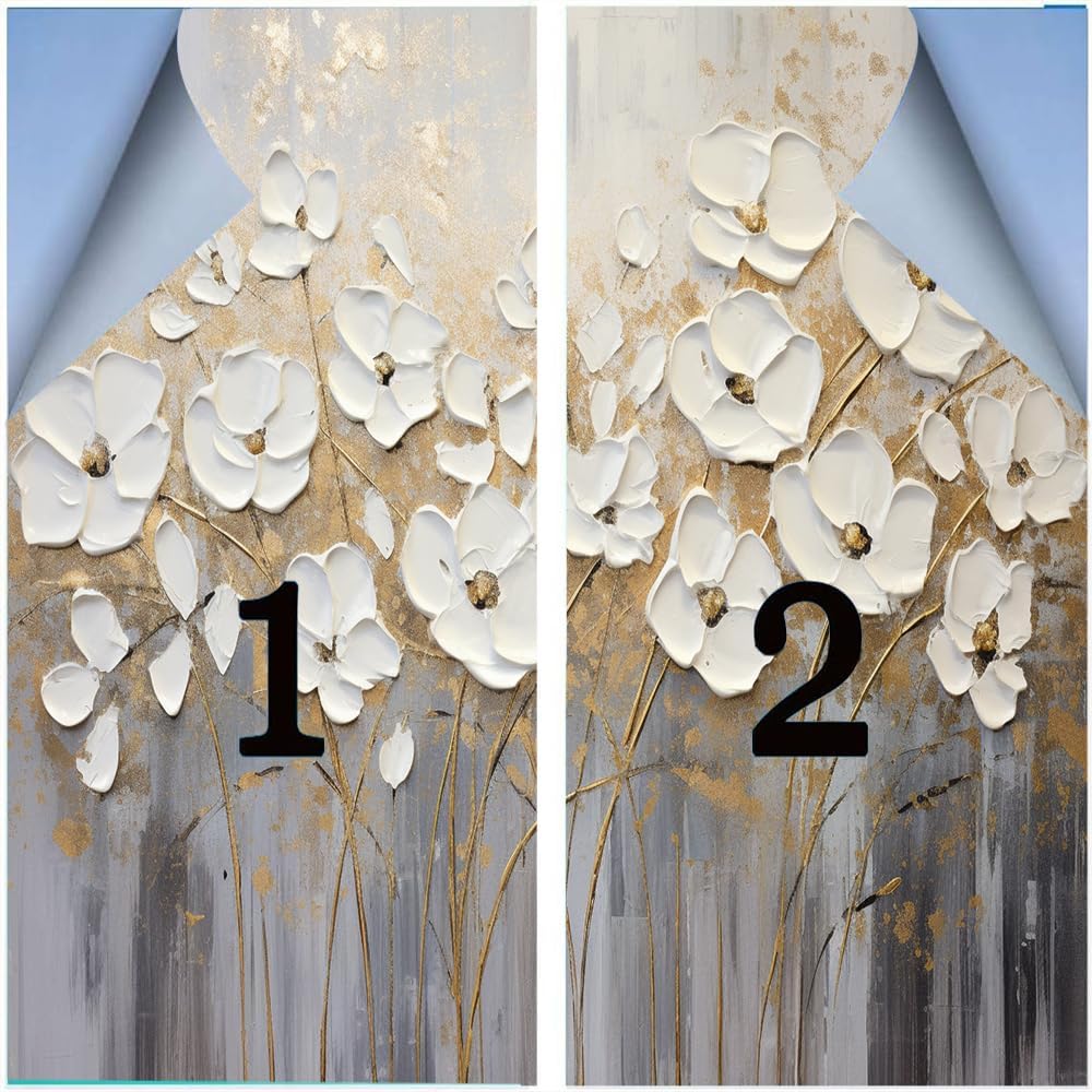 Abstract Flower Window Film Coverings White Flower Painting Gold Graffiti Window Privacy Film Self-Adhesive Glass Film Decorative Sticker Frosted Film for Home Office 31.5Wx47.2L-inch x2 Pcs