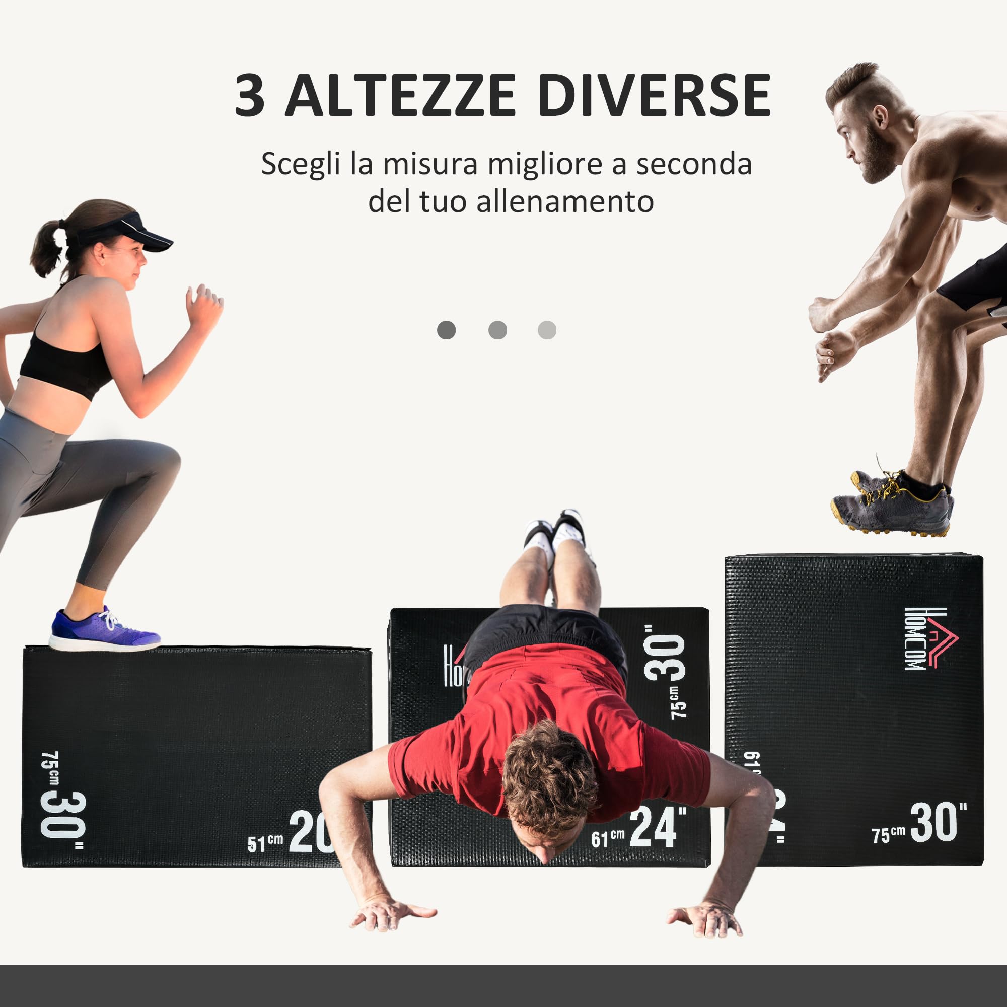 HOMCOM Plyo Box 3 in 1 51cm 61cm 75cm Jumping Box Pliometrico per MMA HIIT Nero