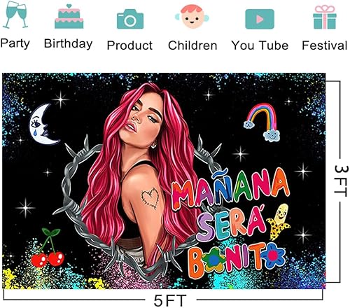Miniatura 2 de Fondo negro Manana Sera Bonito para suministros de fiesta de cumpleaños, 59 x 38 pulgadas, pancarta de cumpleaños Karol G para decoración de fiesta