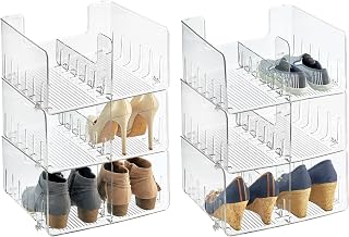 mDesign Stackable Shoe Storage Organizer for Organizing Men's, Women's Shoes Inside Closet; Holds Booties, Pumps, Sandals, Wedges, Flats, Heels; Each Holds 2 Pairs - Ligne Collection, 6 Pack - Clear