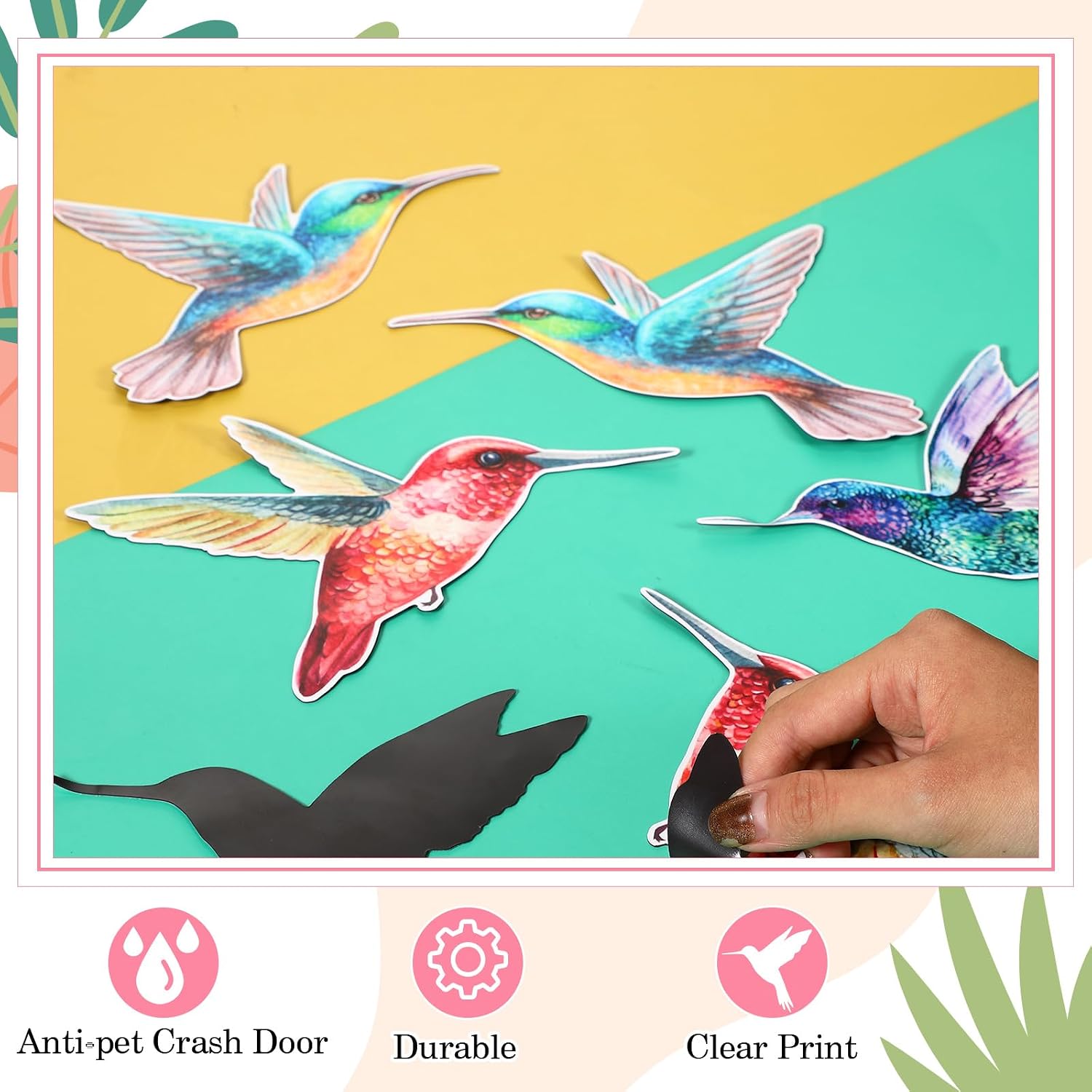 Kanayu 6 Pcs Hummingbird Screen Door Magnets Double Sided Flexible Screen Magnets Decorative Patio Window Sliding Door Supplies for Decor(Watercolor Style)