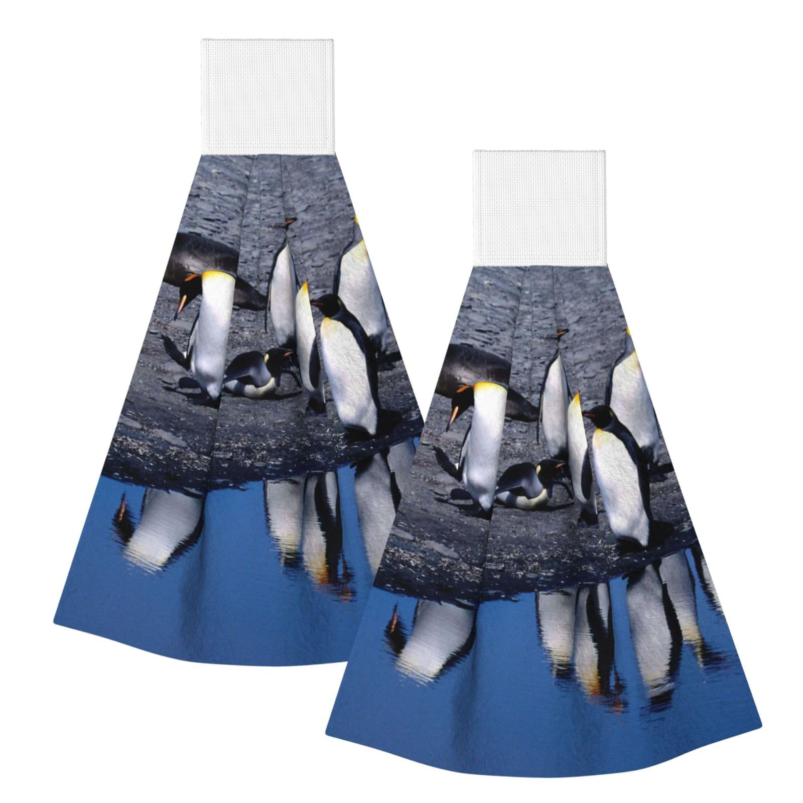 DOPKLNA Penguin, 2 Pcs Hanging Coral Fiber Hand Towels for Bathroom, Absorbent Kitchen Towels