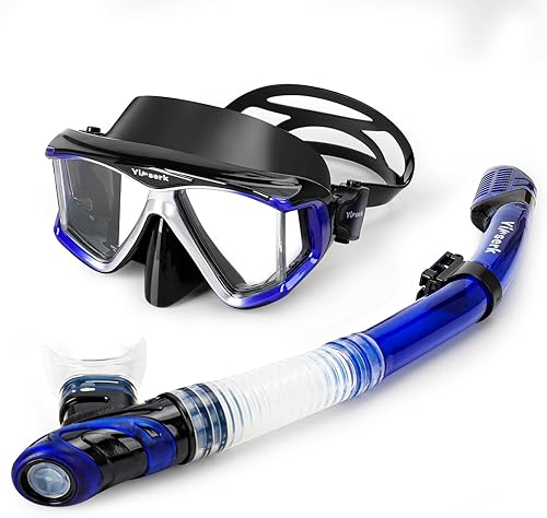 Equipo de esnórquel para adultos, máscara de esnórquel antivaho de 4 ventanas y juego de esnórquel con parte superior seca, juego de esnórquel para