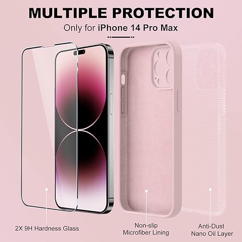 Miniatura 169 de BossKiss Funda compatible con iPhone 14 Pro, silicona mejorada [protección de cámara] [2 protectores de pantalla 9H], forro interior de microfibra
