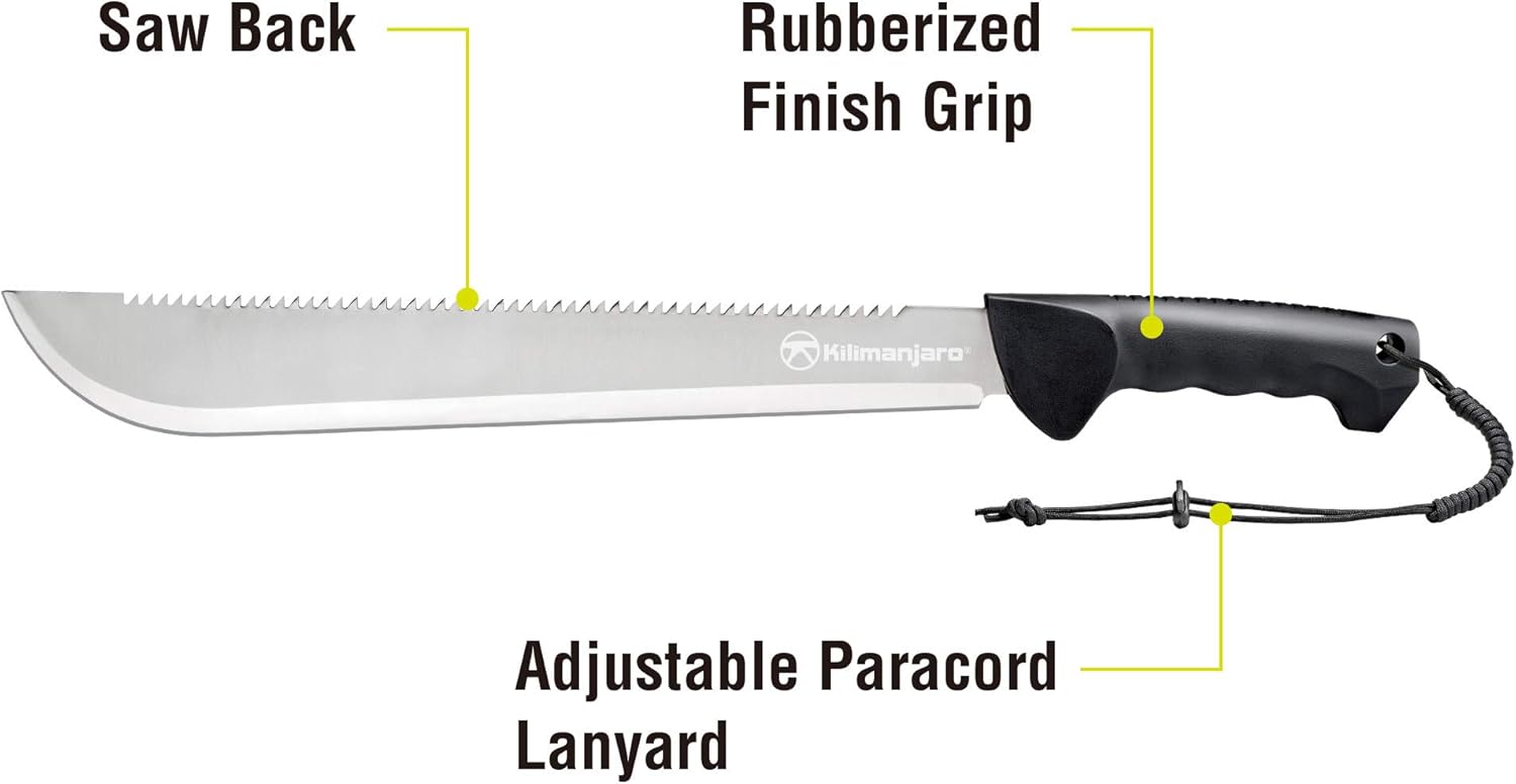 Kilimanjaro 21 Inch Stainless Steel Machete with Serrated Back and Black Finish, Outdoor Survival, Cutting, Hiking, Camping, Outdoor Adventures - 910040