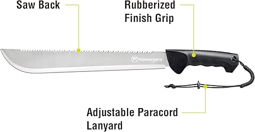 Miniatura 2 de Kilimanjaro Machete de acero inoxidable de 21 pulgadas con espalda dentada y acabado negro, supervivencia al aire libre, corte, senderismo, camping,