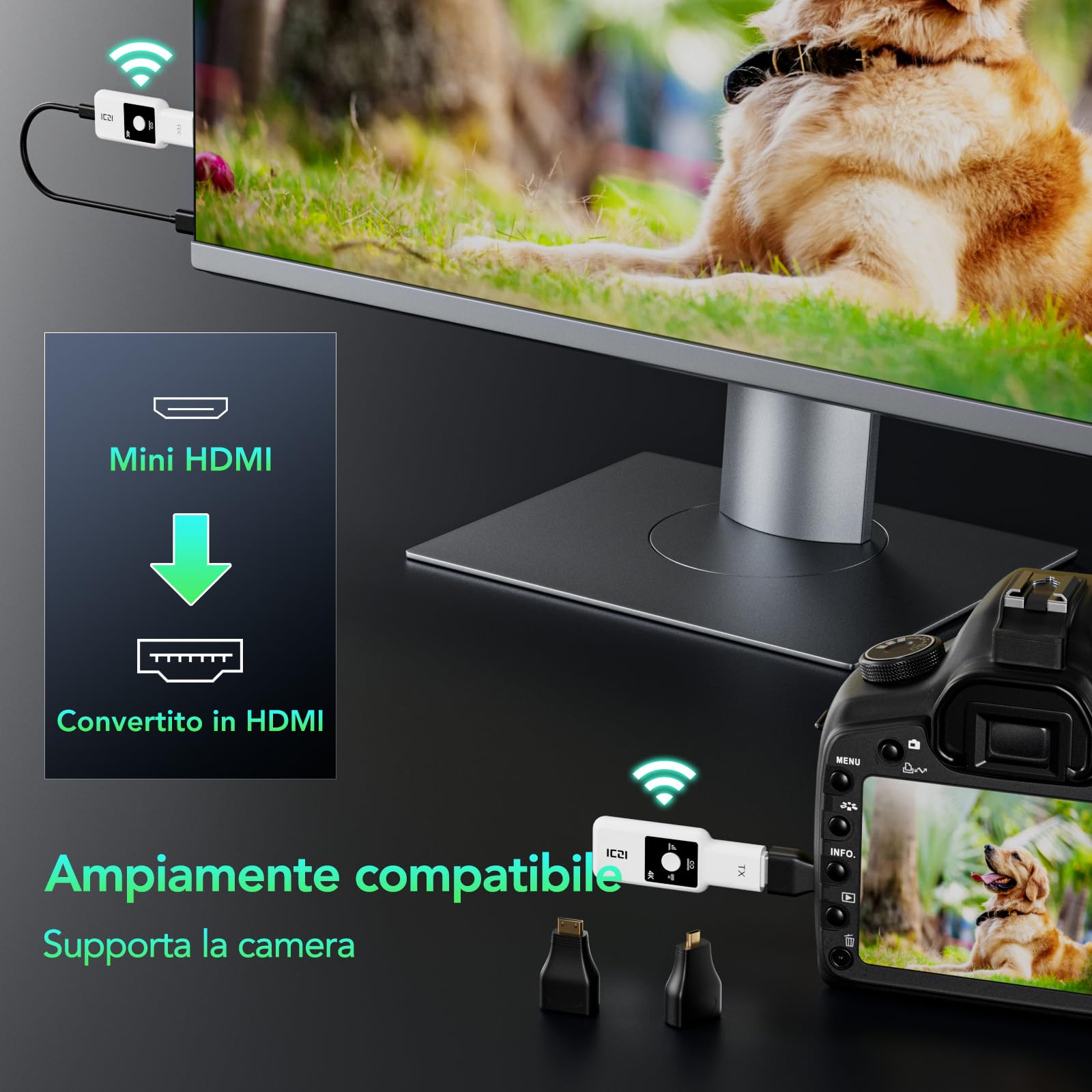 ICZI Transmisor y Receptor HDMI inalámbrico 4 K 30 Hz, 50 m de Alcance, 2,4/5,8 GHz, para Ordenador portátil, PC, HDTV, proyector