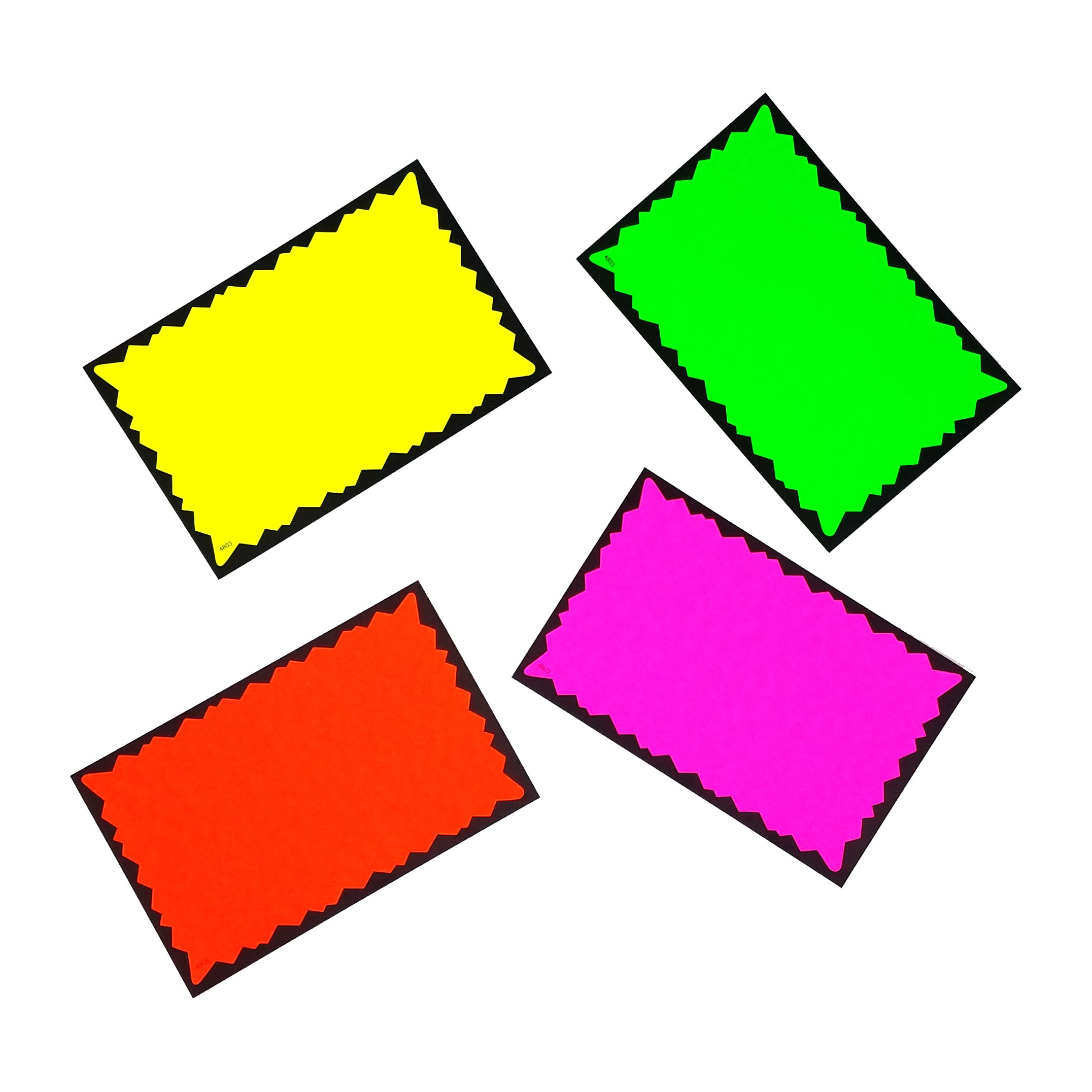 3.5" x 5.5" Blank Rectangular Fluorescent Burst Neon Retail Sign Cards - Multi-Pack, 100 Total Cards