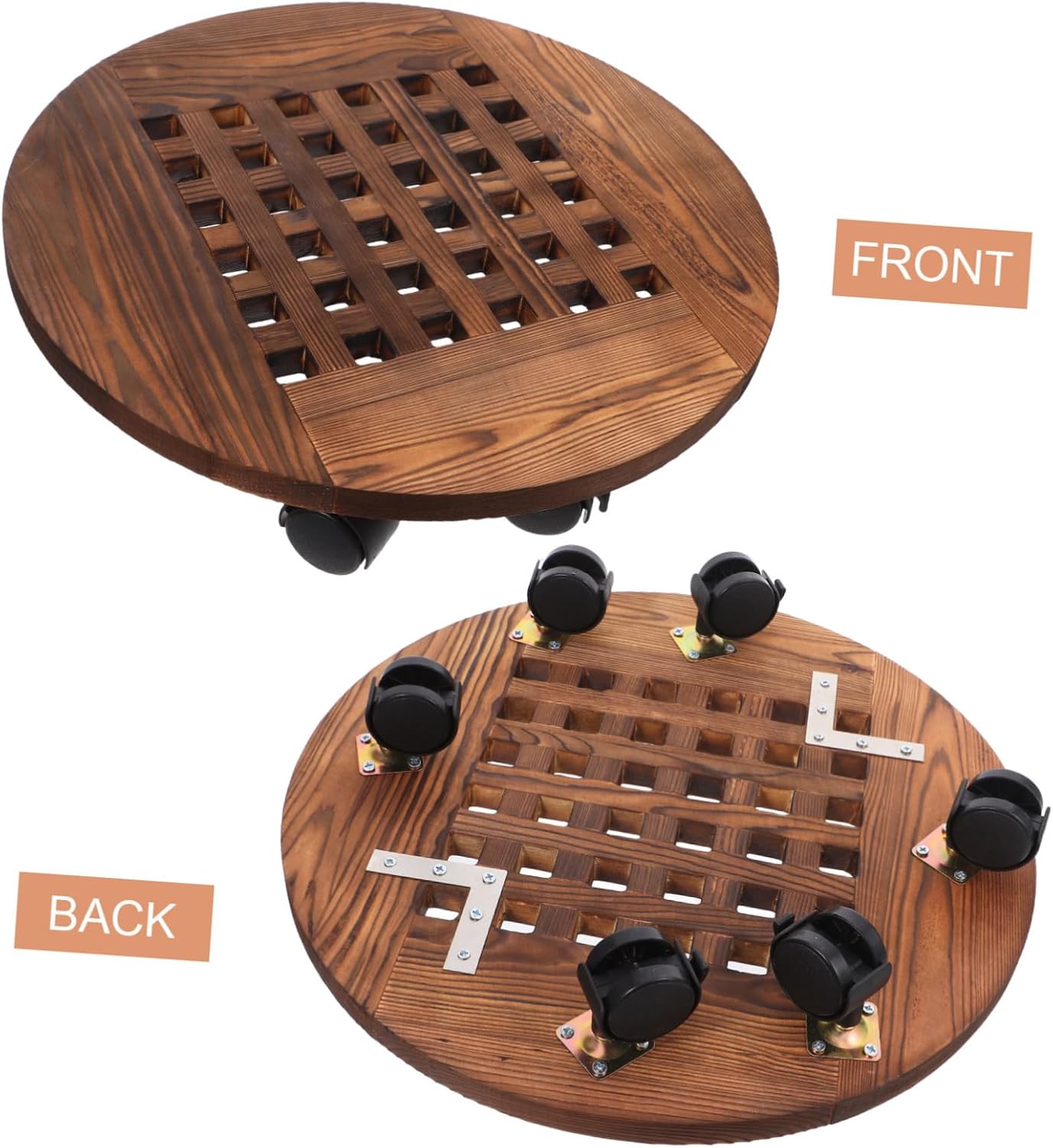 Rolling Plant Stand with Wheels Sturdy Wood Trolley for Flower Pots Rotating Base Indoor and Outdoor Use Versatile Movable Planter Holder Diameter