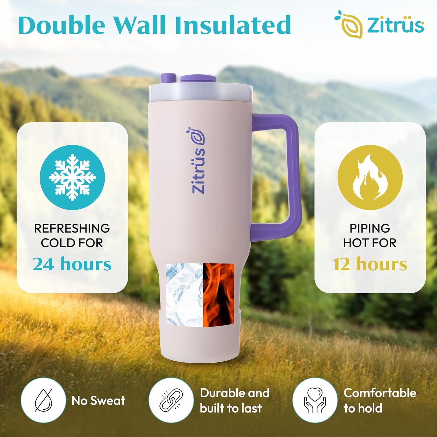 40 oz Tumbler with Handle and Straw | Leak Proof Insulated Stainless Steel Water Bottle Travel Mug Fits in Cup Holder | Keeps Cold Hot | Gifts for Women Men Him Her (Pink, 40 oz) - Image 5