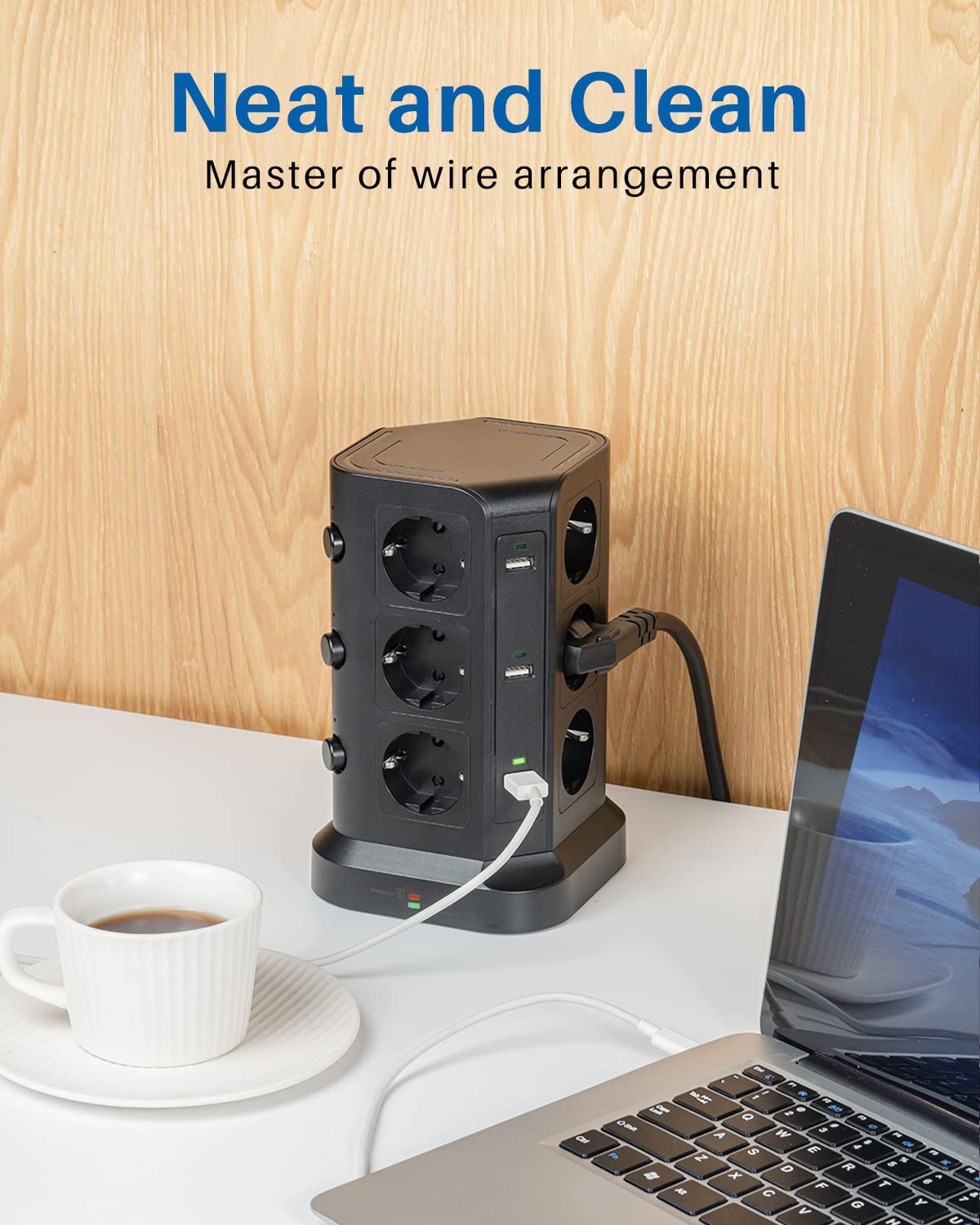KOOSLA Multipresa 12 Prese 6 USB, 5M, Nero | 12 Prese, 6 USB-A, 3 Interruttori, Protezione Sovratensione, 5M Cavo, Casa, Ufficio