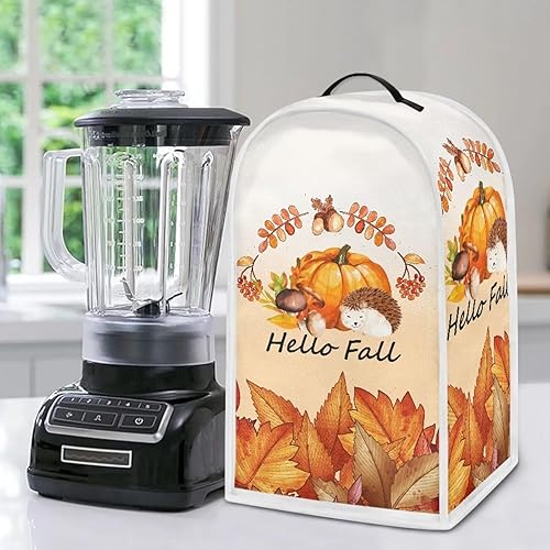 FUIBENG Hello Fall - Cubierta pequeña para electrodomésticos de cocina, cubierta para licuadora de hojas de arce con hongo de calabaza, erizo, funda