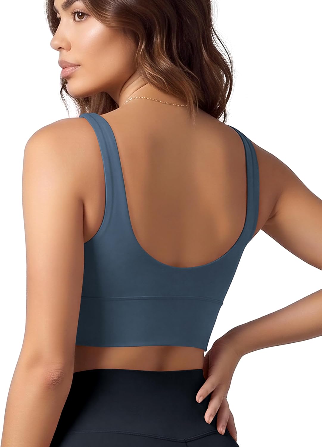 ODODOS Women's Longline U-Back Sports Bra V-Neck Padded Yoga Workout Wirefree Tank Top