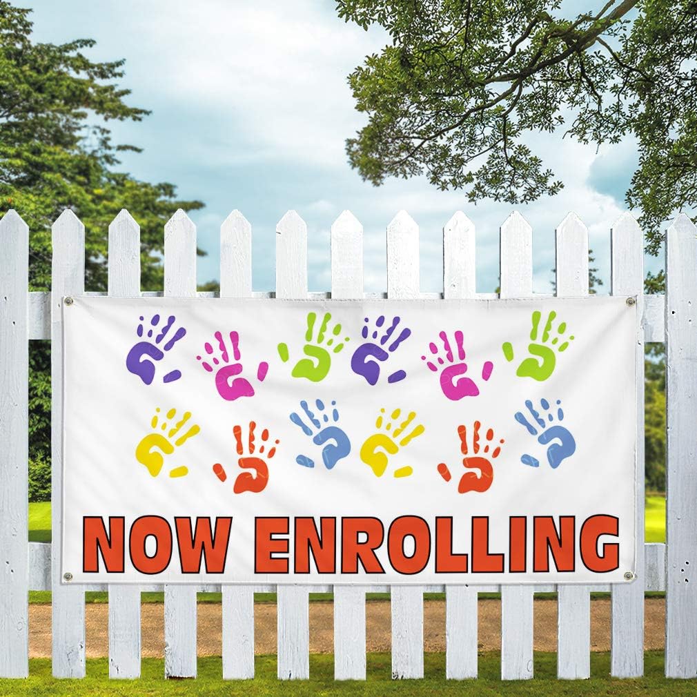 Vinyl Banner Multiple Sizes Now Enrolling Outdoor Advertising Printing B Education Outdoor Weatherproof Industrial Yard Signs 4 Grommets 24x36Inches