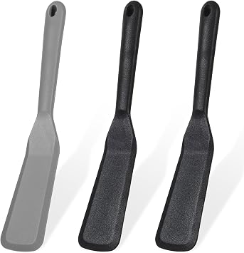 3 Pack Crepe Spatula, 10 Inch Long Silicone Heat Resistant Non Stick Skinny Spatula for Crepes, Eggs, Pancakes, Pizza, Steak, Durable Flexible Edge 2 Black + 1 Gray