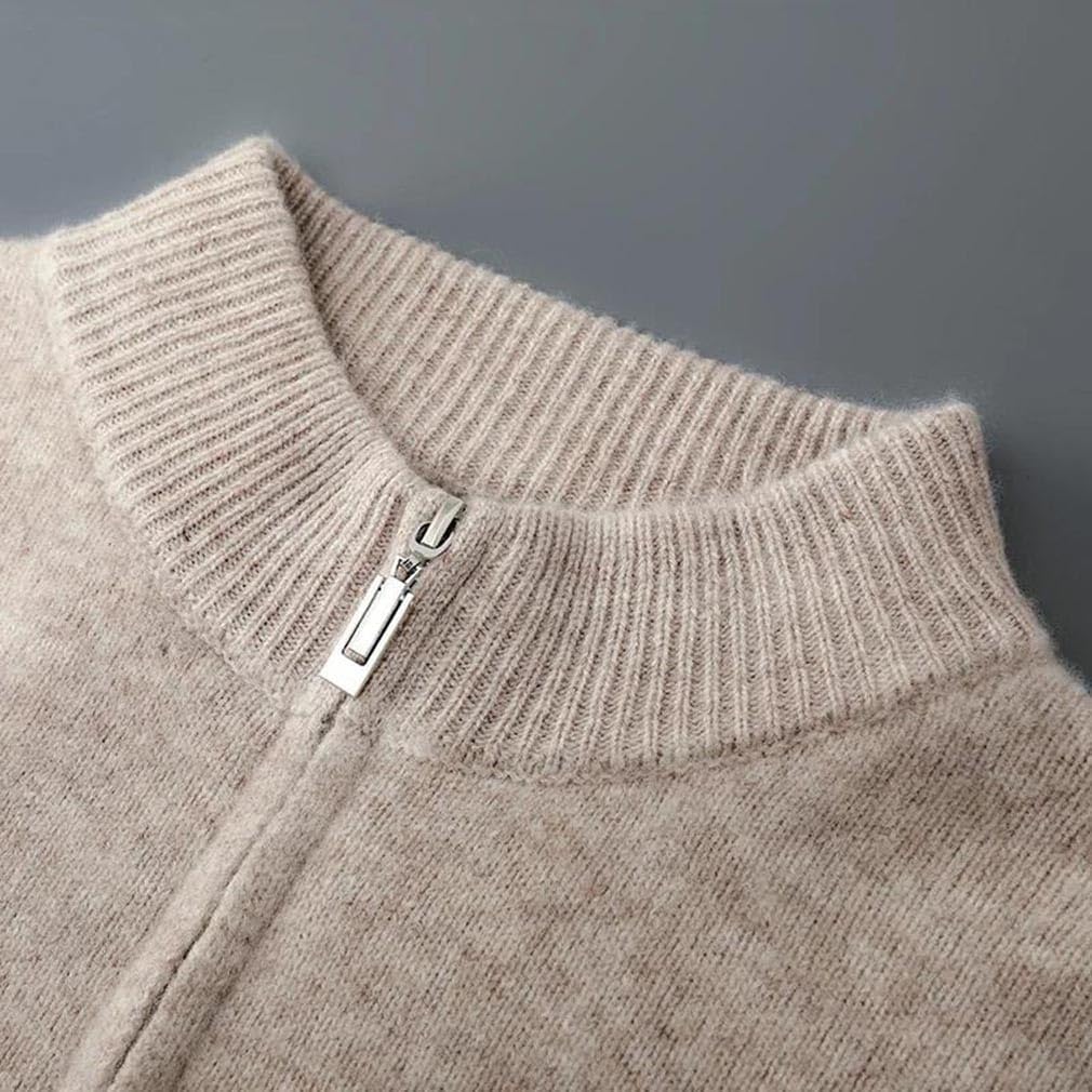 Men's Zipper Cardigan Men's Casual Fall Winter Thick Solid Wool Knit Sweater Top