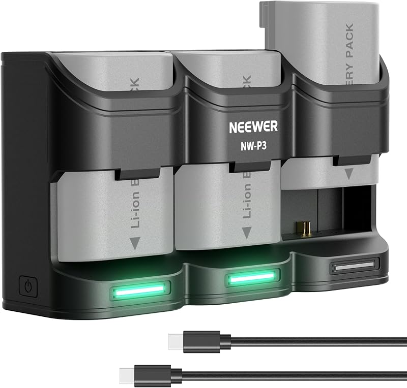 BASICS Cargador de Batería para Cámara USB de 3 Canales para LP-E6 LP-E6N LP-E6NH LP-E6P, Carga Rápida PD de 36W Carga Completamente 3 Baterías en 2h, Compatible con Canon EOS R6 III R5 II R6II R5 R6 5D IV, NW-P3