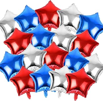 FEBSNOW 30Pcs 4th of July Balloons 18inch Blue Red White Star Foil Balloons