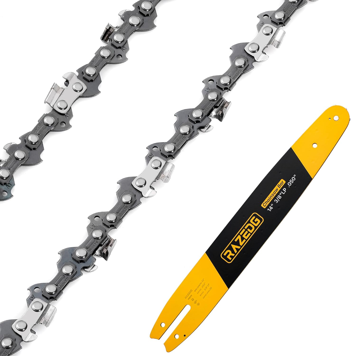 14" Chainsaw Bar + 2 Carbide Chains, 3/8" LP Pitch, .050" Gauge, 50 Drive Links, Fits Stihl MS170, MS180, MS180C, 009 L, 010, E10, MSE 140 C and More