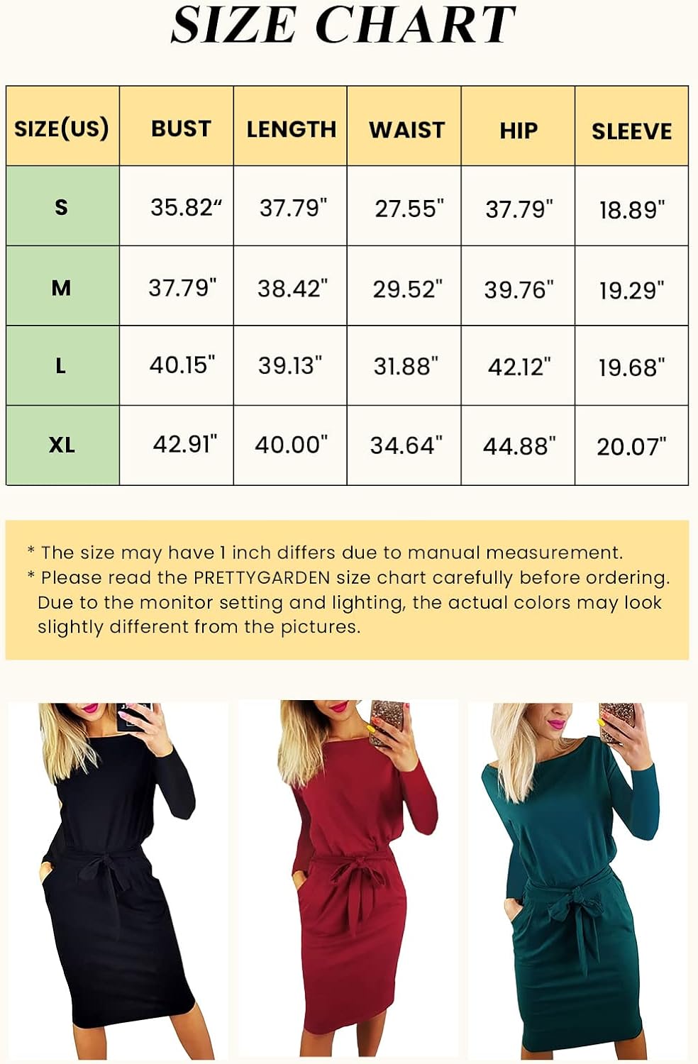 PRETTYGARDEN Women's Casual Long Sleeve Party Bodycon Sheath Belted Dress with Pockets : Clothing, Shoes & Jewelry