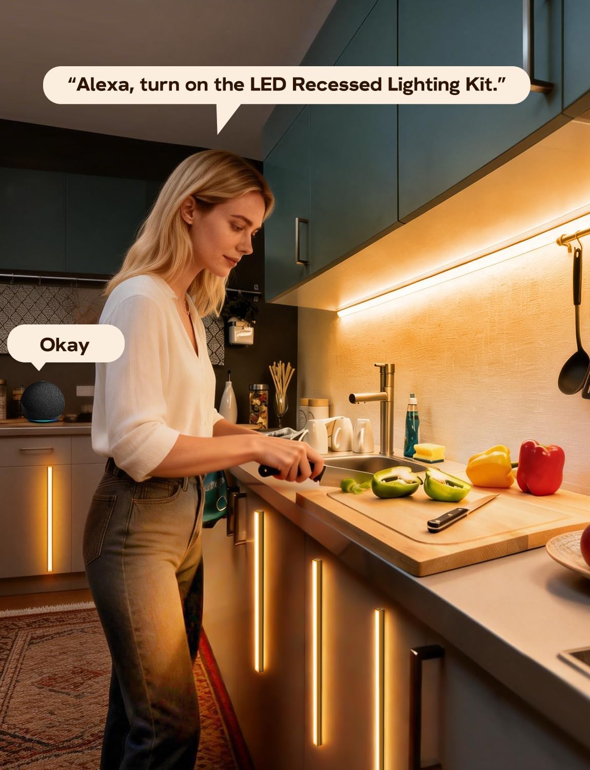 WiFi LED Recessed Lighting Kit for Wall Panels - 6pcs Adhesive Wall Strip Lights for Interior Wall Decor, 3000K Compatible with Alexa & Google Assistant for Wall Accent Acoustic Panels