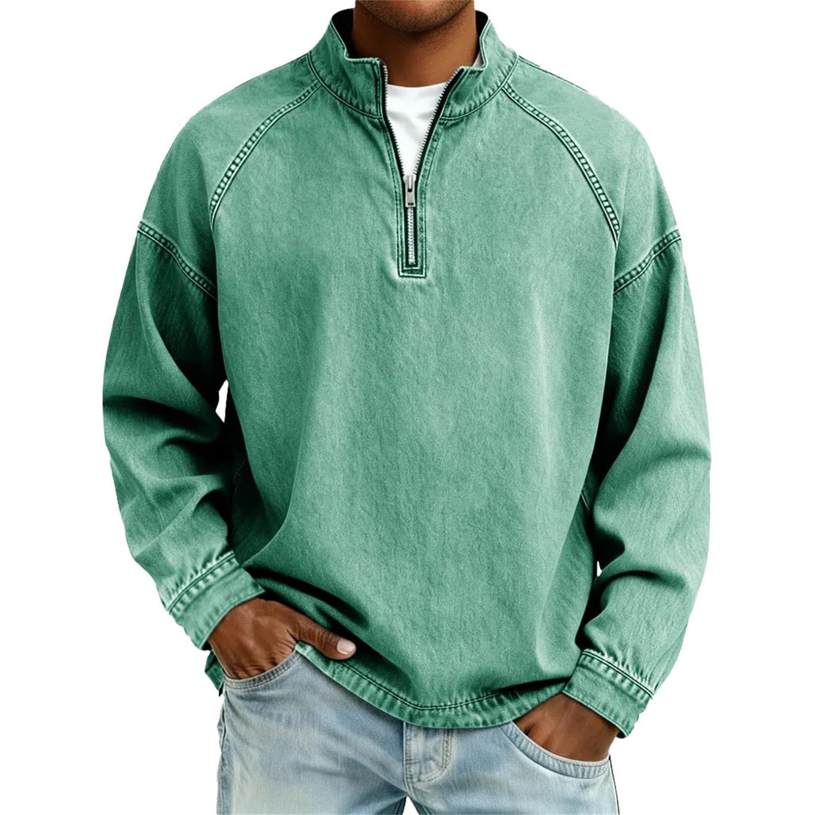 Sudadera de verano para hombre con cremallera de manga larga sudadera sin capucha para hombre de verano color liso ajuste normal solapa cremallera cómoda sudaderas deportivas frescas top