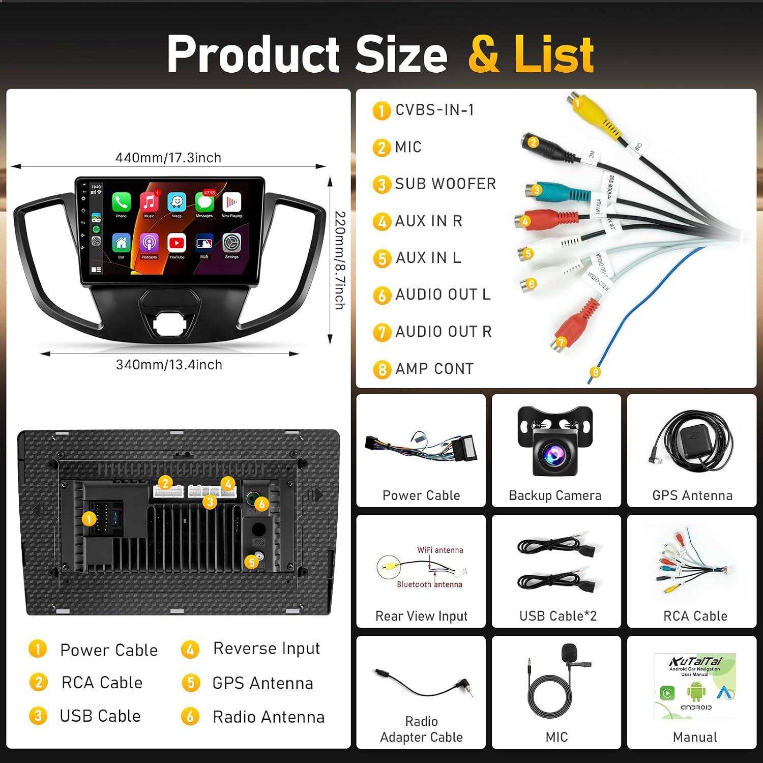 Car Radio for Ford Transit 2013 2014 2015 2016 2017 2018 2019 with CarPlay Android Auto - 9" IPS Touch Screen Head Unit Stereo for Transit 2013-2019 with GPS Navi WiFi BT SWC Backup Camera