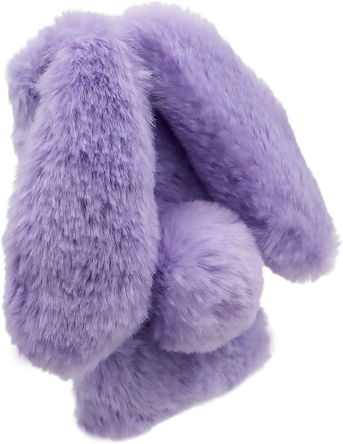 Compatible with Motorola Moto G Power 2022 / G Pure 2021 3D Bunny Ears Plush Case with Crossbody Strap, Handmade Bling Diamond Winter Warm Soft Fluffy Fur Protective Phone Cover, Purple image 5