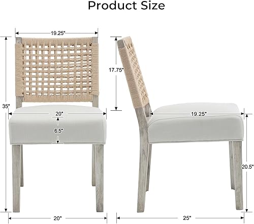 Miniatura 2 de Juego de 4 sillas de comedor estilo granja, con tapizado de tela de lino, sillas laterales decorativas, estilo moderno de mediados de siglo, para