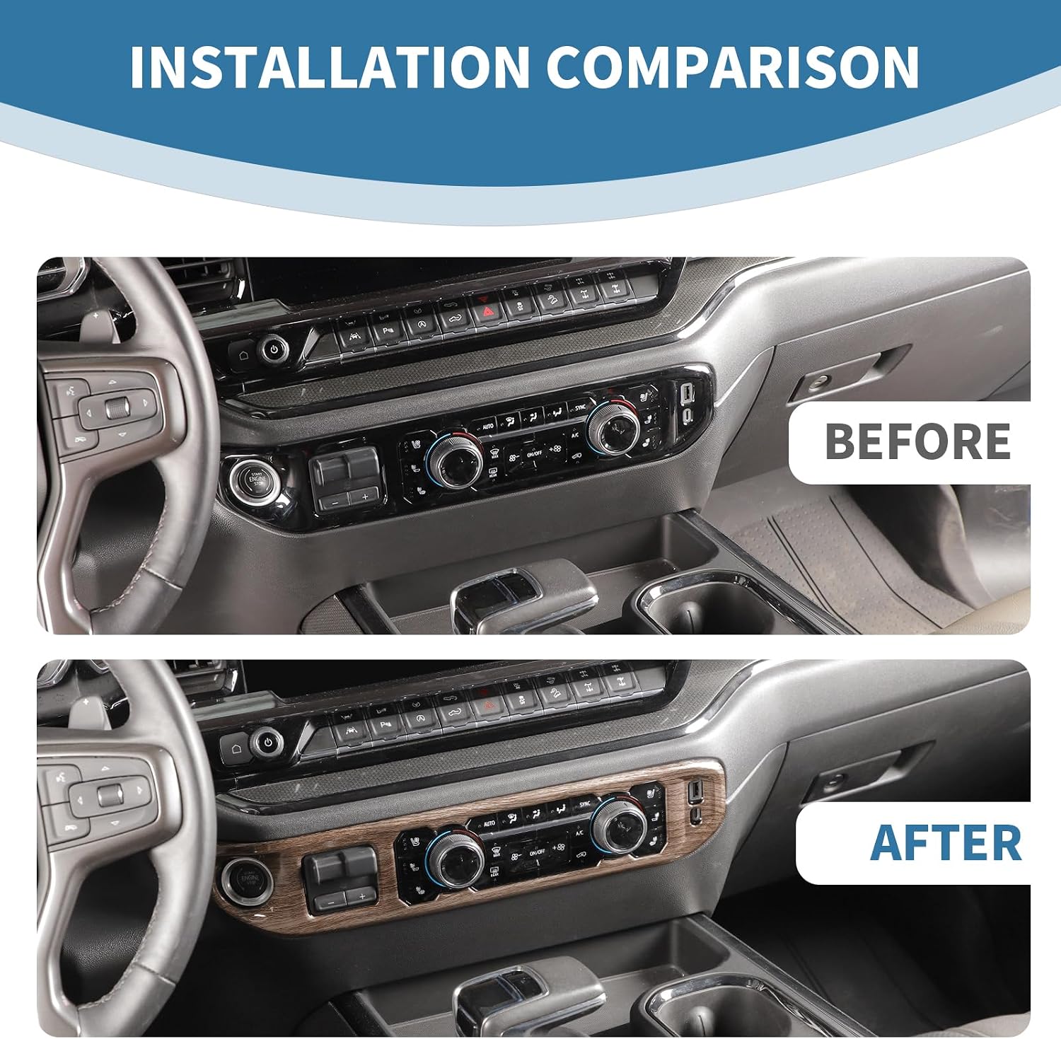 for Silverado Center Dash AC Control Panel Trim Cover for Chevy Silverado 2022+ Brown Wood Grain Interior Accessories 1pc