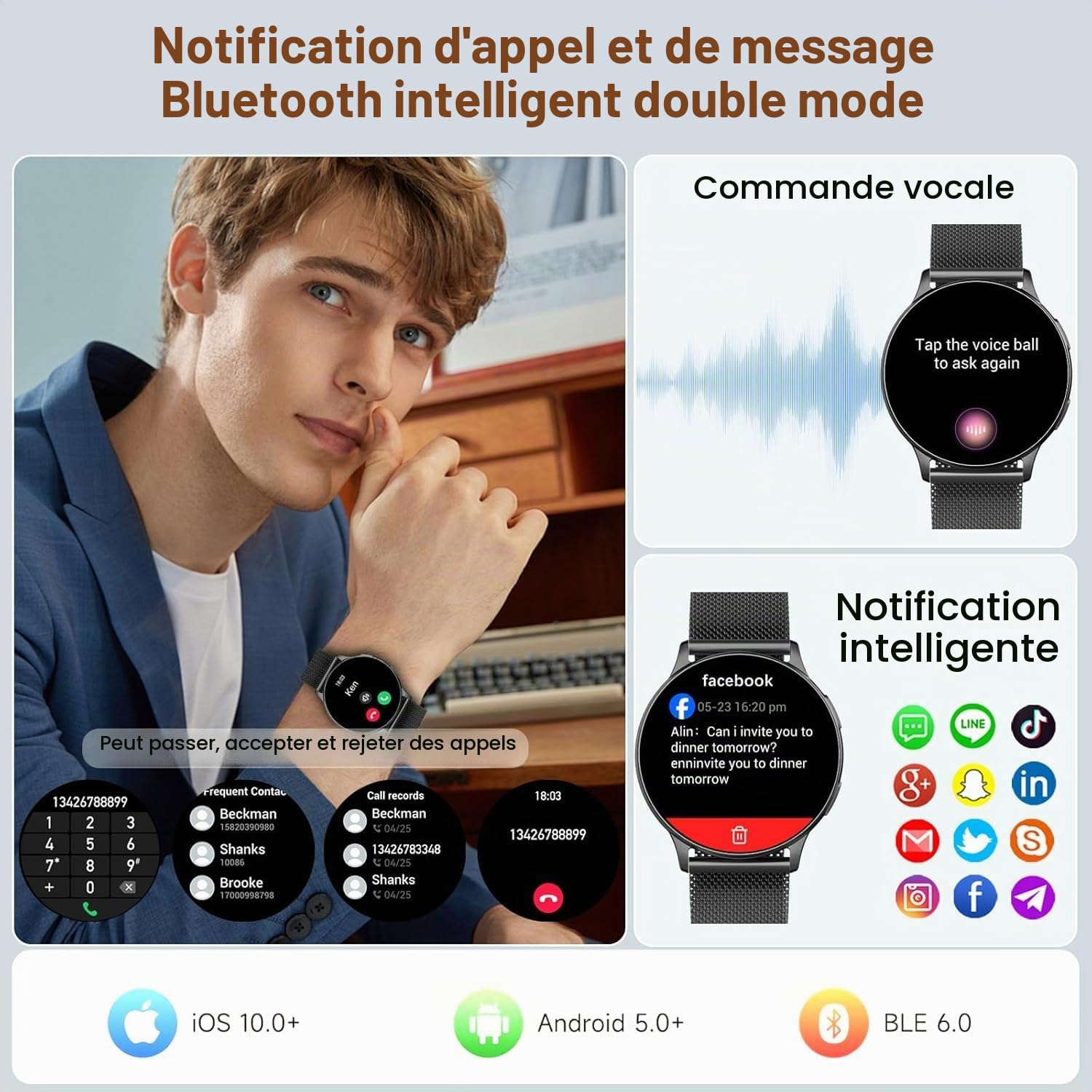 Montre Connectée Femme avec Appel Bluetooth, 1.32" Smartwatch avec Fréquence Cardiaque/SpO2/Sommeil Montre, 120+ Mode Sportifs Montre, IP68 étanche Fitness Podomètre Compatible pour Android iOS