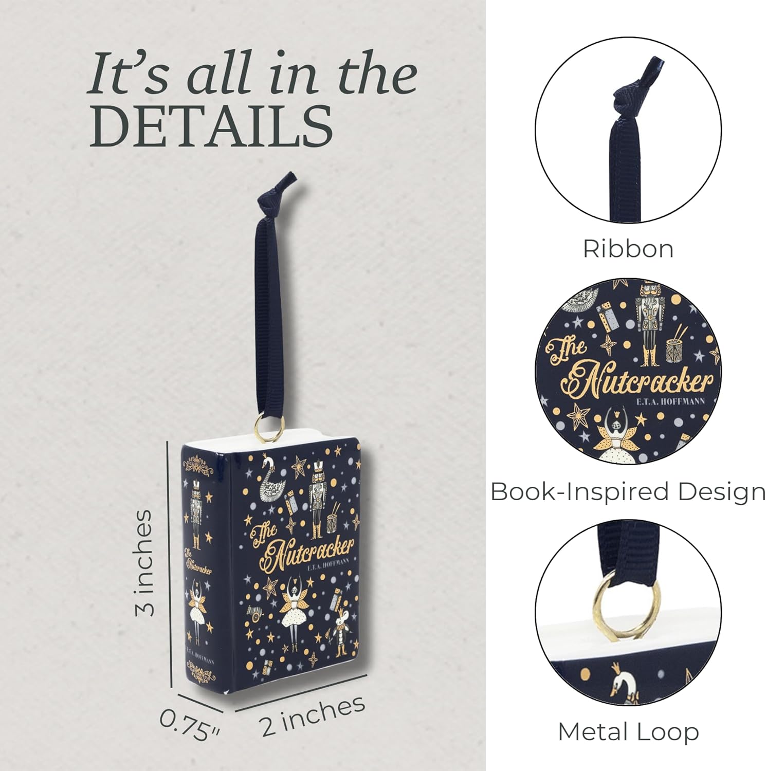 Steel Mill & Co Ceramic Book Shaped Christmas Ornament, Festive Book Lovers Holiday Decorations, Bookish Theme (The Nutcracker) - Image 8