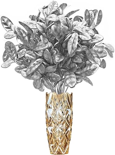 Miniatura 2 de Plantas artificiales de hoja redonda plateada, para decoración de Navidad, arbustos falsos de plástico, arbustos de helecho, arbustos sintéticos,