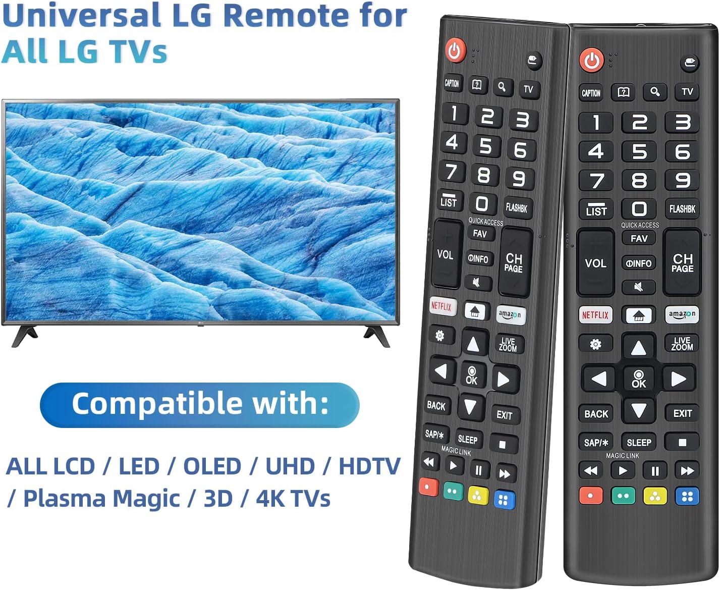 Universal for LG TV Remote, Replacement Remote Control for LG Smart TVs. with Netflix Quick Button. 1-Year Warranty.