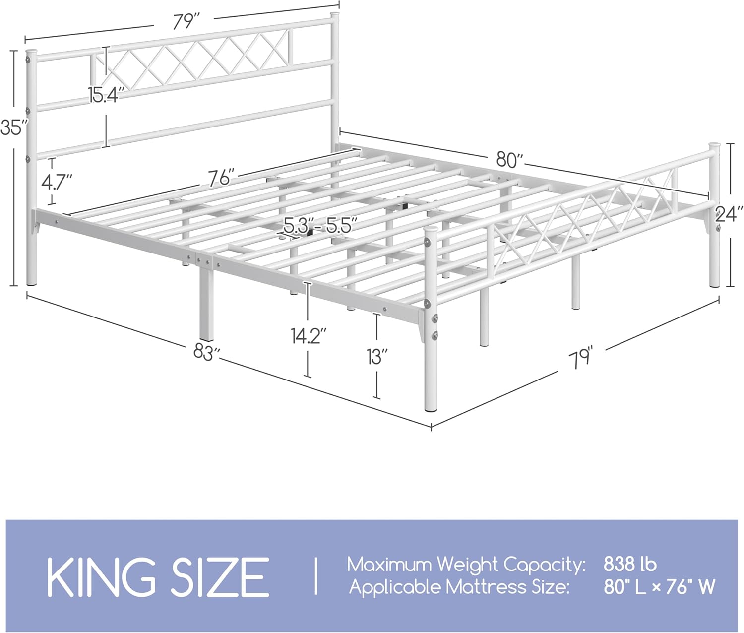 Dimensions and specifications of the King size bed frame