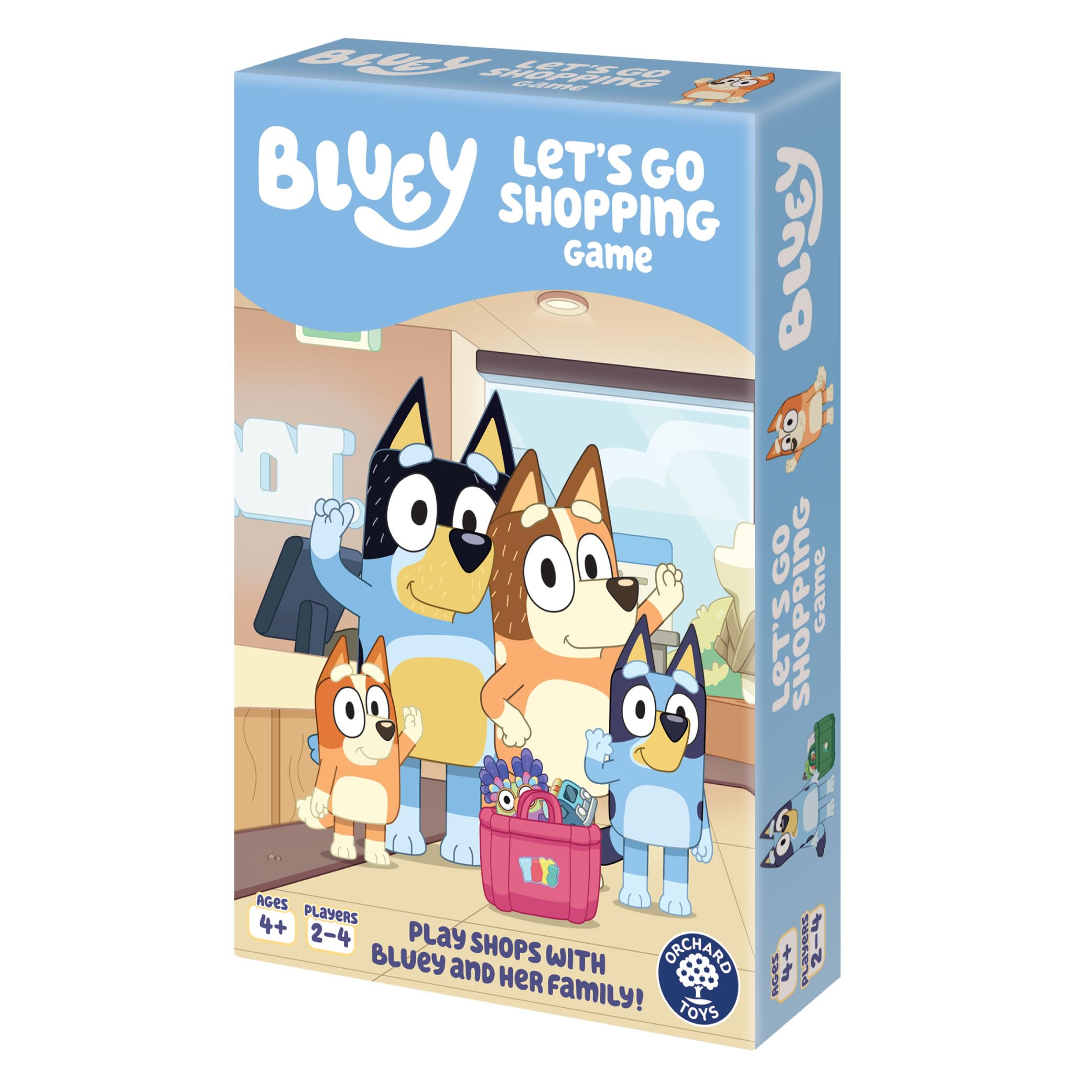 Orchard Toys Bluey Let’s Go Shopping Board Game, Family Fun Shopping Role Play Game with Bluey, Bingo, Mum & Dad, Race to Fill your Shopping Bag, For Kids Aged 4+