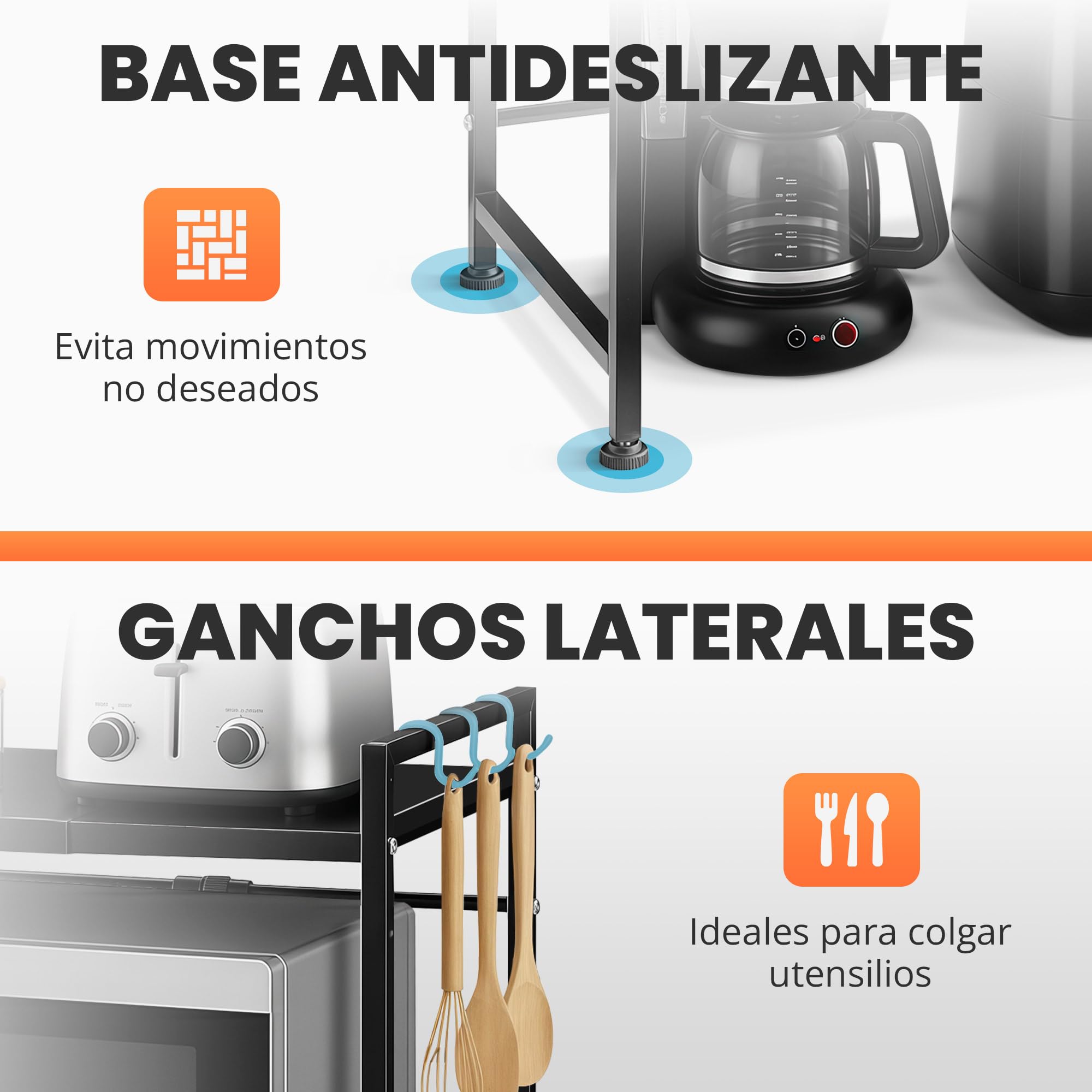 JUPPLIES Soporte Microondas Ajustable de Cocina | Estante Extensible Encimera para Microondas, Horno y Electrodomésticos | Mueble Organizador Cocina con Estantería Resistente y Fácil Montaje