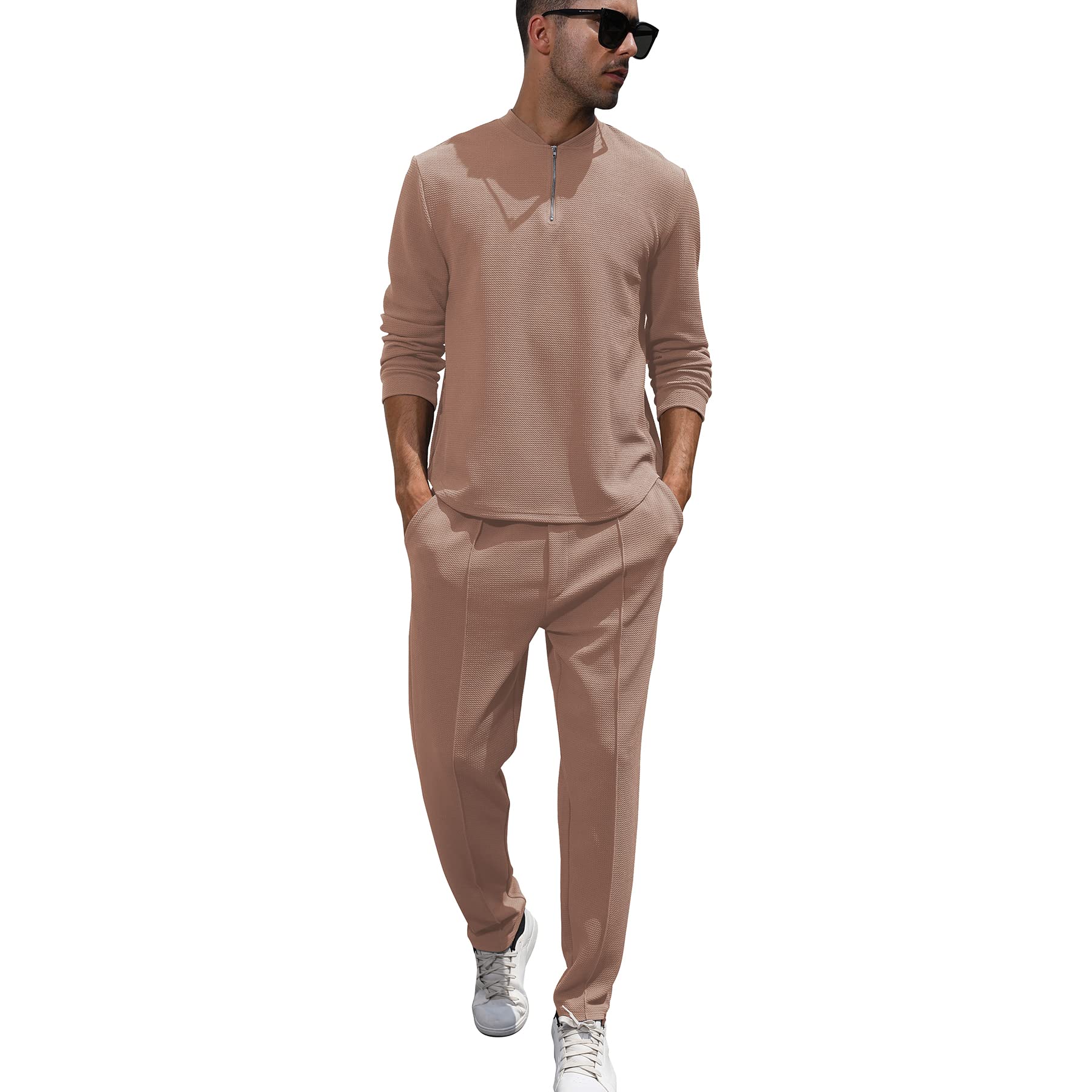 FZNHQL Fashion Men's Tracksuits 2 Piece Casual Athletic Jogging Outfits Short/Long Sleeve Track Suits for Men Set