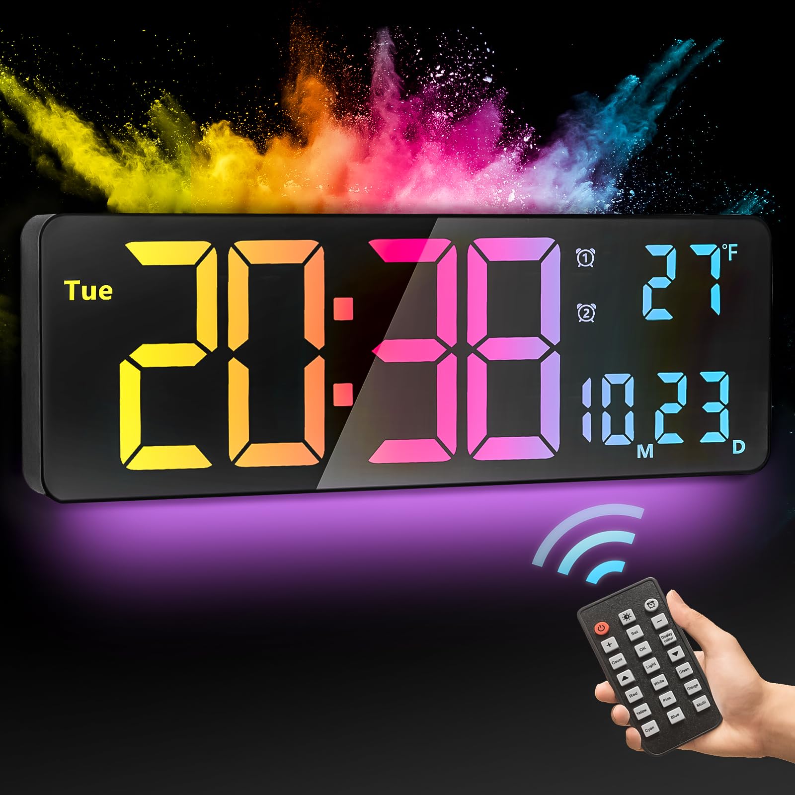 Horloge murale numérique LED de 40,6 cm et minuterie RGB