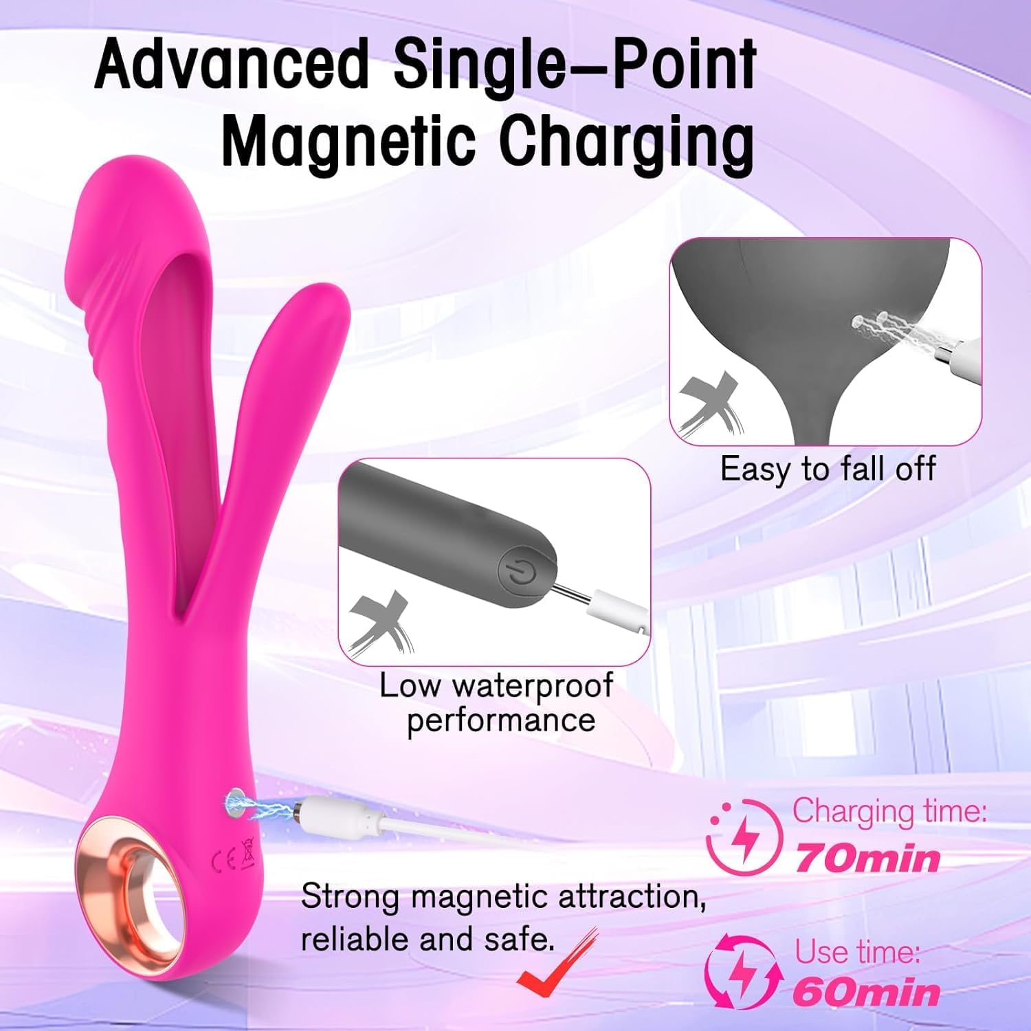 Female Dildo, Forked G-Spot Dual-Head Vibrator with 10 Powerful Vibration Modes, Anal Clitoral Nipple Stimulator Masturbator, Adult Sex Toys,B