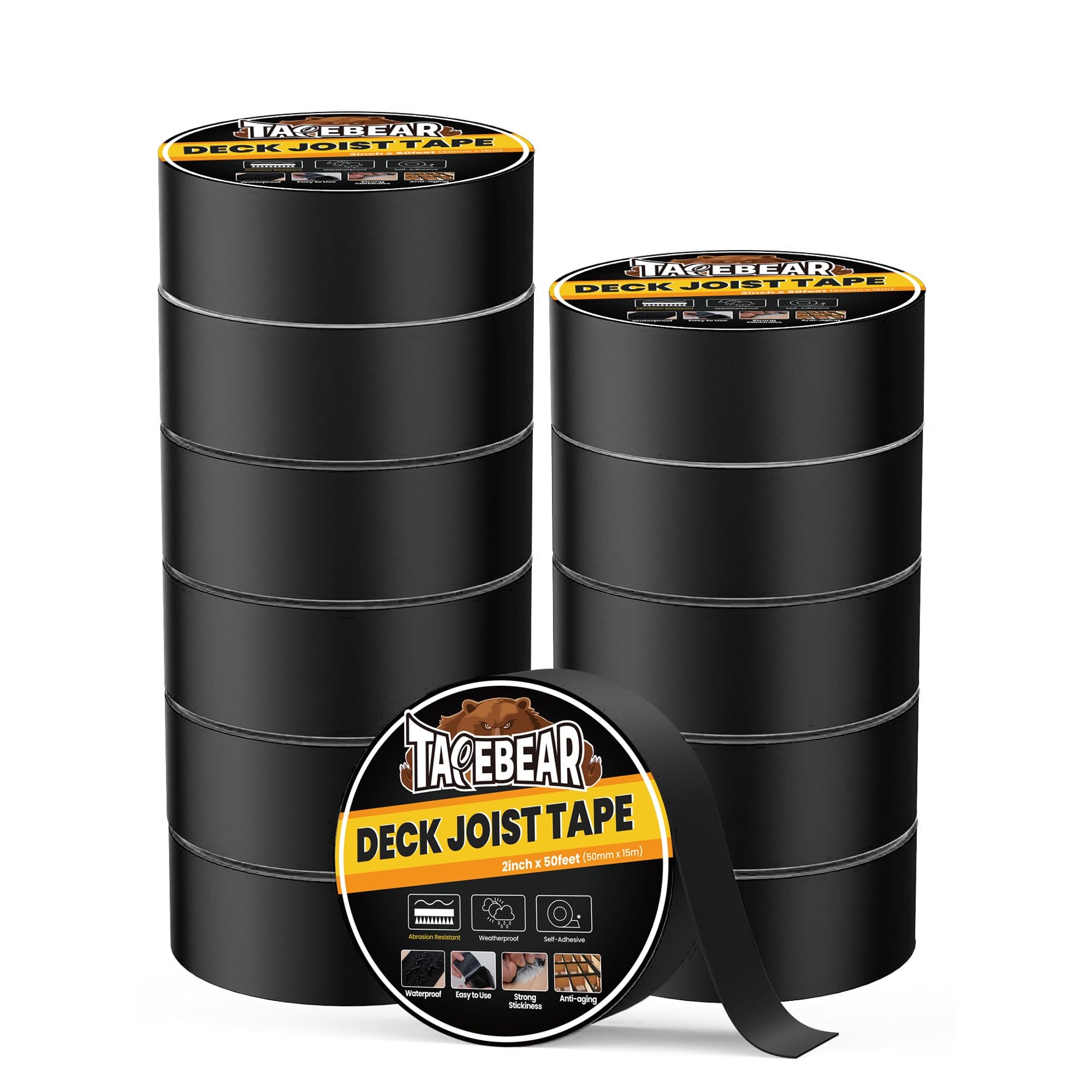 TAPEBEAR Deck Joist Tape 50mm*15m*12rolls Flashing Tape Joint Tape for Decking, Waterproof Butyl Sealant Black Butyl Tape Anti-Corrosion Weather Resistant for Wood, Roof, Beam, Rim — image 1