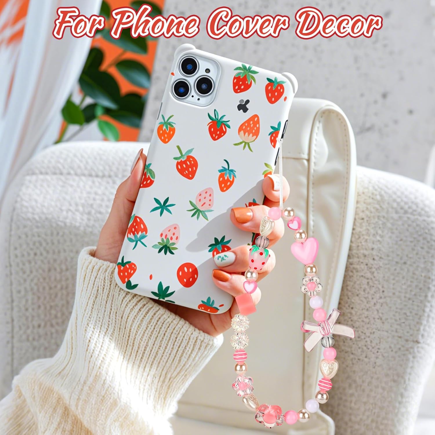 Phone Charms Strap-Pink Bow Strawberry Cherry Charm Strap Universal Lanyard Chain String for Phone Case - Image 6
