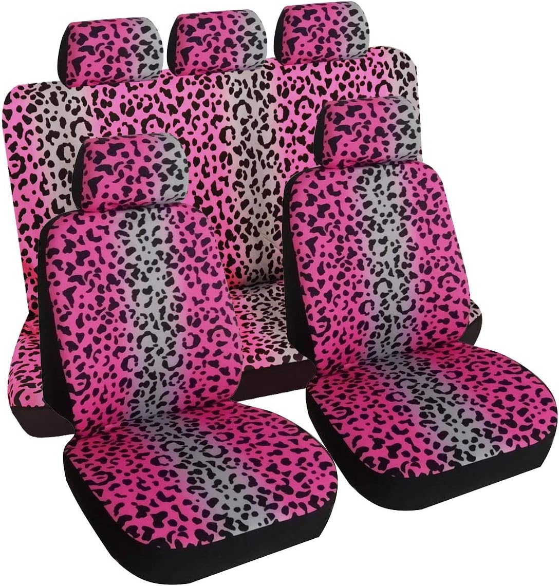 Leopard Animal Print Car Seat Covers Full Set Vehicle Seat Protector Car Covers for Auto Cars Sedan SUV Automotive Interior Accessories Purple