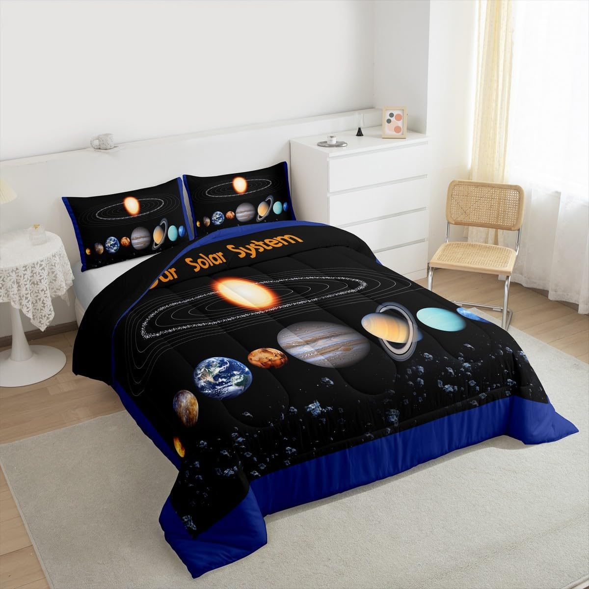 jejeloiu Solar System Outer Space Comforter Set Full Size Kids Boys image 2