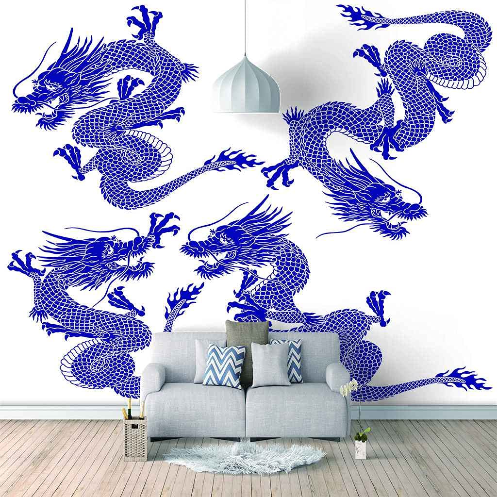 Papier peint photo auto-adhésif 3d dragon bleu mural 400x280 cm pour bureau