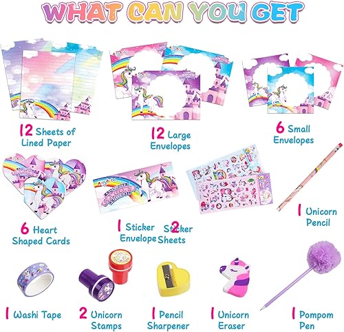 Miniatura 6 de Regalos de unicornios para niñas, juego de papelería para niños, kit de escritura de 46 piezas, regalos de Navidad para niñas de 8, 9, 10, 11, 12