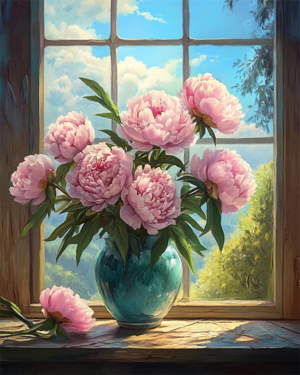 AYAOYANGGO Cross Stitch Set Patterns Pink Peonies in Vase Counted Stamped Cross Stitch Set for Adults Beginners Starter Advanced Easy DIY Embroidery Art 11CT 40x50cm